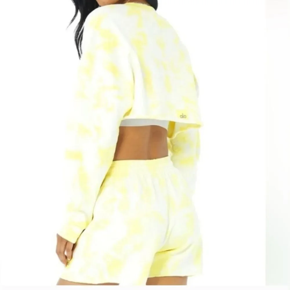 ALO Yoga Yellow Tie-Dye Cropped Hoodie